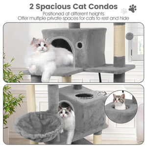66 Inch Tall Cat Tree Multi-Level Cat Tower with 2 Condos Sisal Scratching Posts-Light Gray view 7