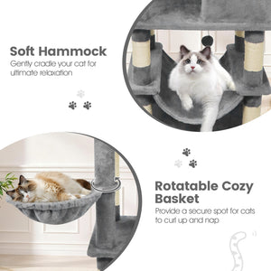 66 Inch Tall Cat Tree Multi-Level Cat Tower with 2 Condos Sisal Scratching Posts-Light Gray view 8