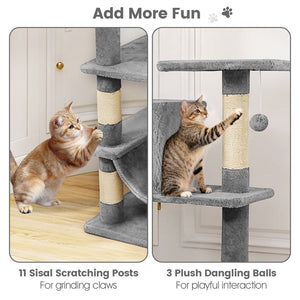 66 Inch Tall Cat Tree Multi-Level Cat Tower with 2 Condos Sisal Scratching Posts-Light Gray view 9
