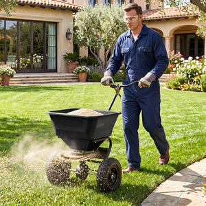 66 LBS Walk-Behind Broadcast Spreader with 13 Inch All-Terrain Tires-Black view 2