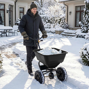 66 LBS Walk-Behind Broadcast Spreader with 13 Inch All-Terrain Tires-Black view 3