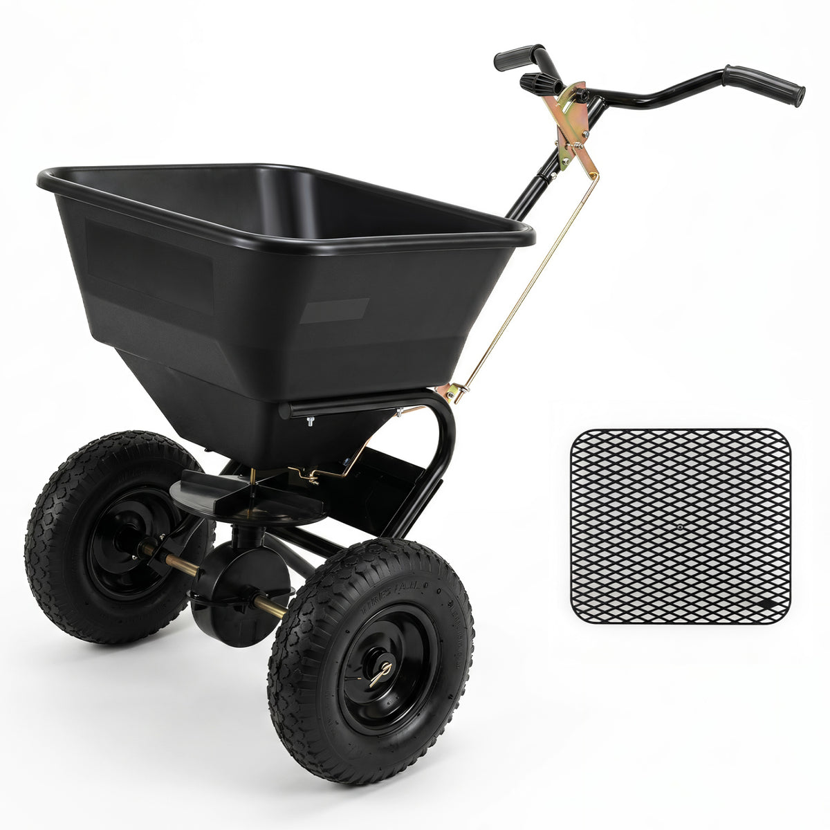66 LBS Walk-Behind Broadcast Spreader with 13 Inch All-Terrain Tires-Black view 4