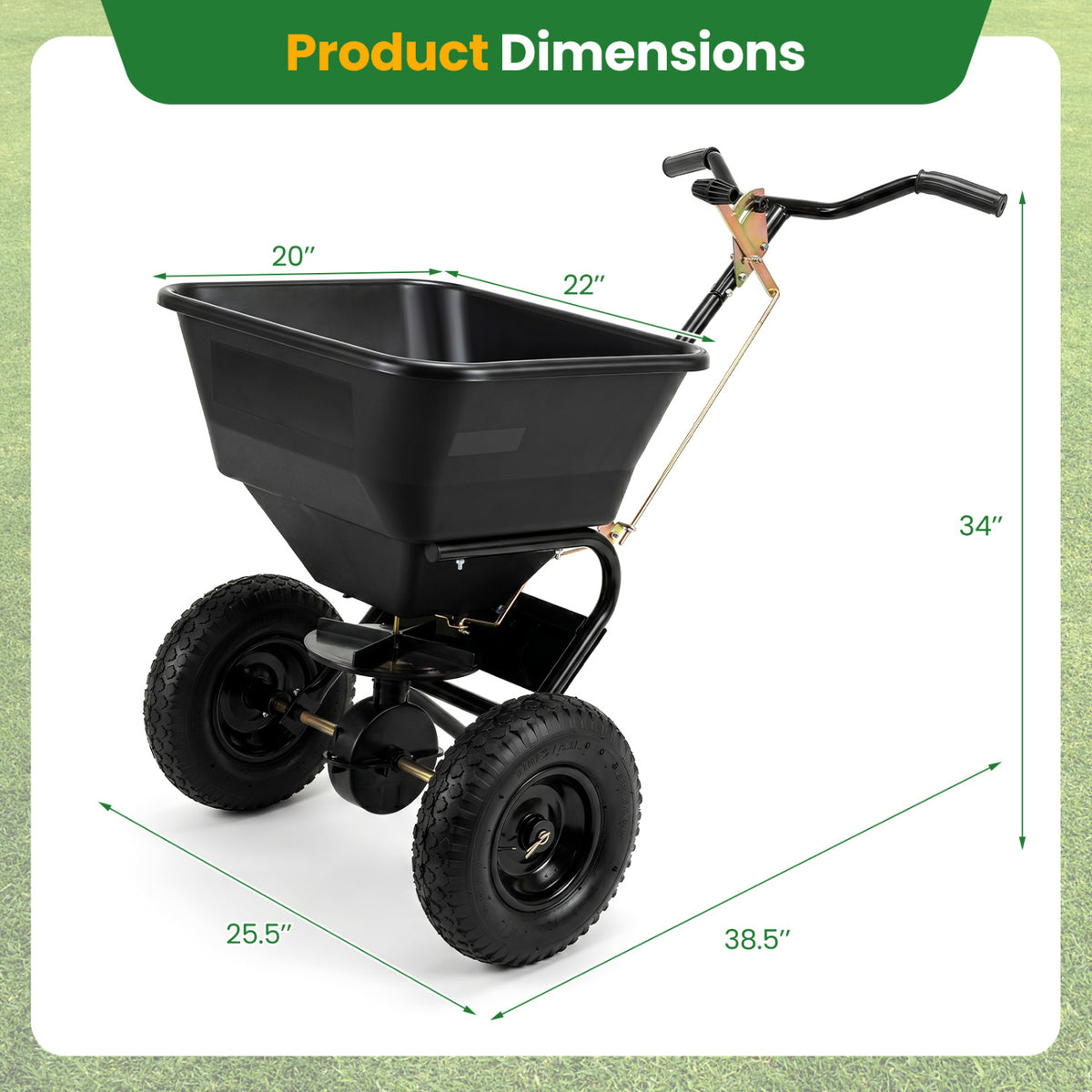 66 LBS Walk-Behind Broadcast Spreader with 13 Inch All-Terrain Tires-Black view 5