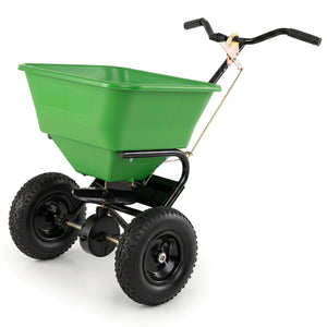66 LBS Walk-Behind Broadcast Spreader with 13 Inch All-Terrain Tires-Green