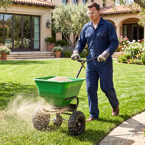66 LBS Walk-Behind Broadcast Spreader with 13 Inch All-Terrain Tires-Green view 2