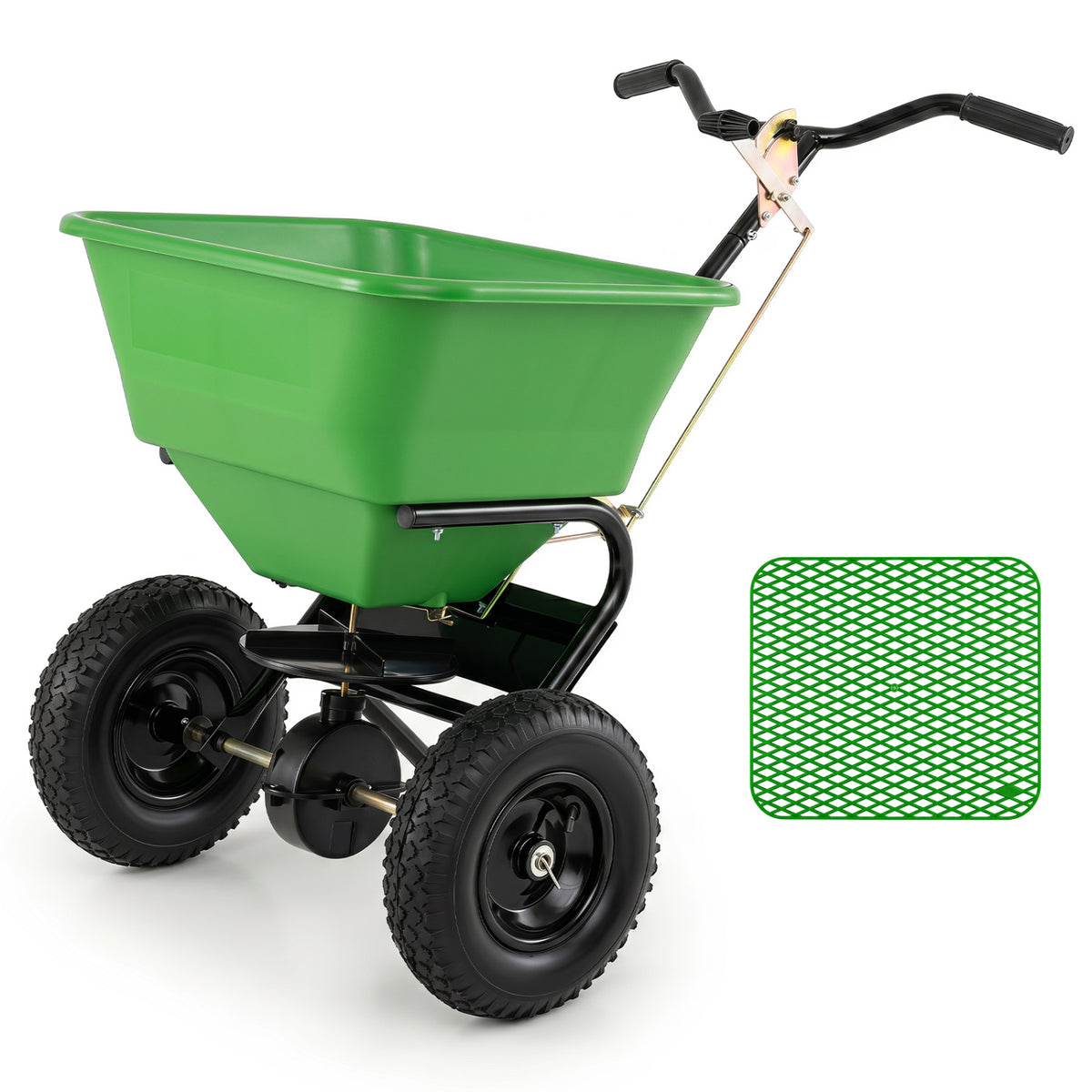 66 LBS Walk-Behind Broadcast Spreader with 13 Inch All-Terrain Tires-Green view 4