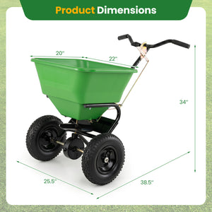66 LBS Walk-Behind Broadcast Spreader with 13 Inch All-Terrain Tires-Green view 5