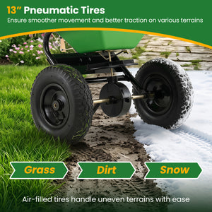 66 LBS Walk-Behind Broadcast Spreader with 13 Inch All-Terrain Tires-Green view 6