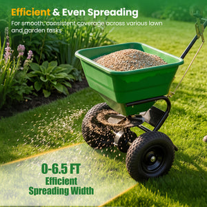 66 LBS Walk-Behind Broadcast Spreader with 13 Inch All-Terrain Tires-Green view 8