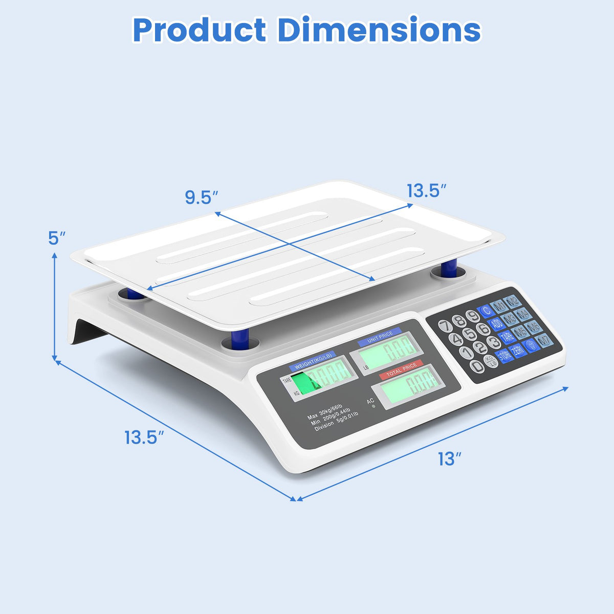 66lb Price Computing Scale Commercial Food Scale with Dual LCD Displays view 3