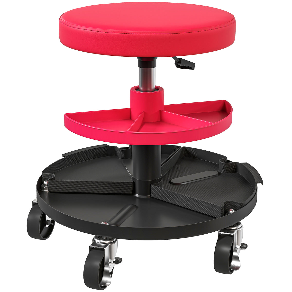 Rolling Garage Stool, 300 LBS Capacity Mechanic Stool with 2.5" Wheels, Tool Trays Storage