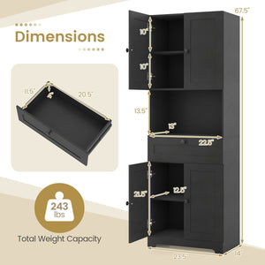 67.5 Inch Tall Modern Freestanding Floor Storage Cabinet with 4 Doors and 1 Drawer-Black view 5