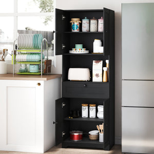 67.5 Inch Tall Modern Freestanding Floor Storage Cabinet with 4 Doors and 1 Drawer-Black view 6