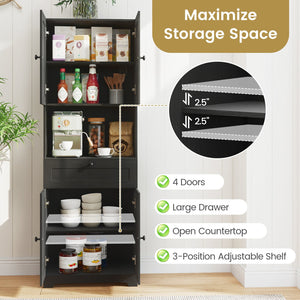 67.5 Inch Tall Modern Freestanding Floor Storage Cabinet with 4 Doors and 1 Drawer-Black view 9