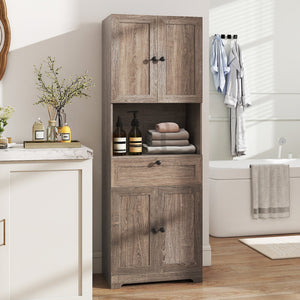 67.5 Inch Tall Modern Freestanding Floor Storage Cabinet with 4 Doors and 1 Drawer-Oak view 2