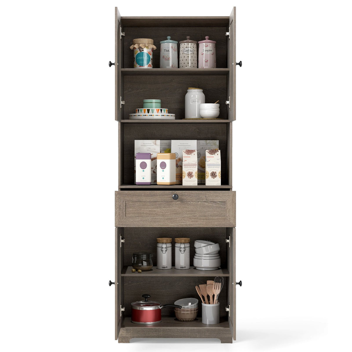 67.5 Inch Tall Modern Freestanding Floor Storage Cabinet with 4 Doors and 1 Drawer-Oak view 4