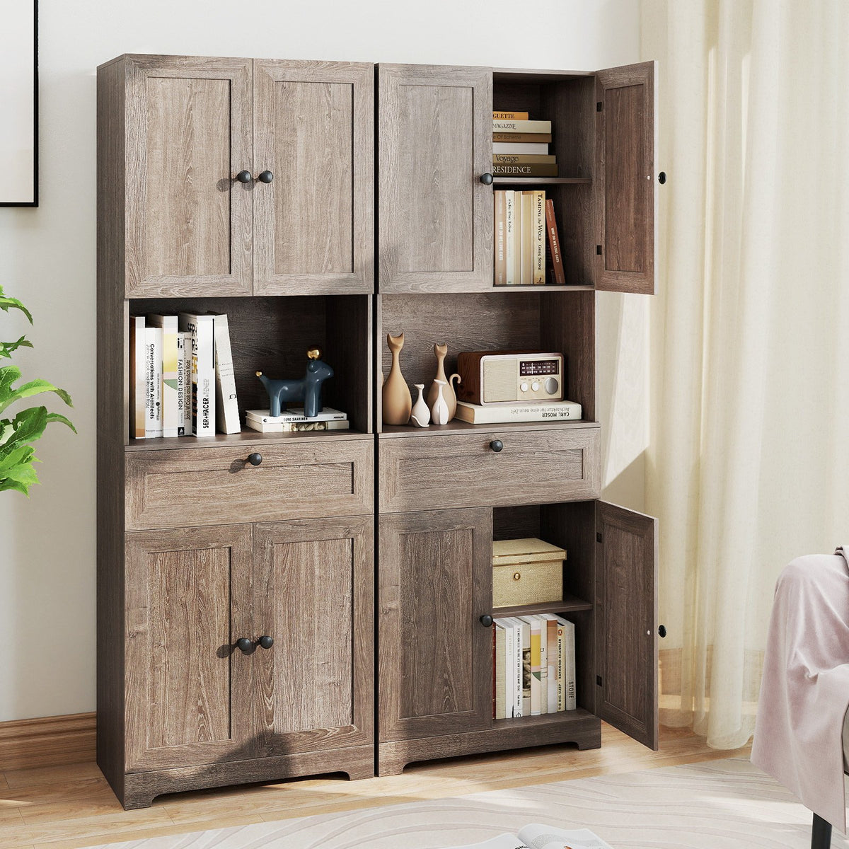 67.5 Inch Tall Modern Freestanding Floor Storage Cabinet with 4 Doors and 1 Drawer-Oak view 6