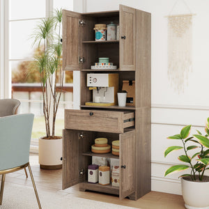 67.5 Inch Tall Modern Freestanding Floor Storage Cabinet with 4 Doors and 1 Drawer-Oak view 7