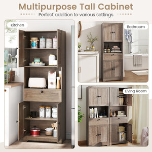 67.5 Inch Tall Modern Freestanding Floor Storage Cabinet with 4 Doors and 1 Drawer-Oak view 8