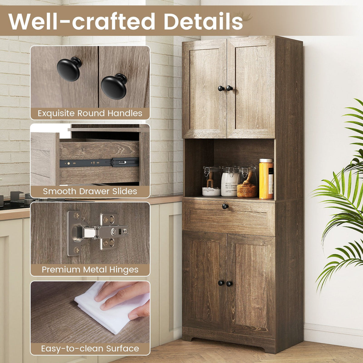 67.5 Inch Tall Modern Freestanding Floor Storage Cabinet with 4 Doors and 1 Drawer-Oak view 9