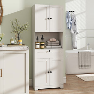 67.5 Inch Tall Modern Freestanding Floor Storage Cabinet with 4 Doors and 1 Drawer-White view 2