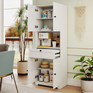 67.5 Inch Tall Modern Freestanding Floor Storage Cabinet with 4 Doors and 1 Drawer-White view 3