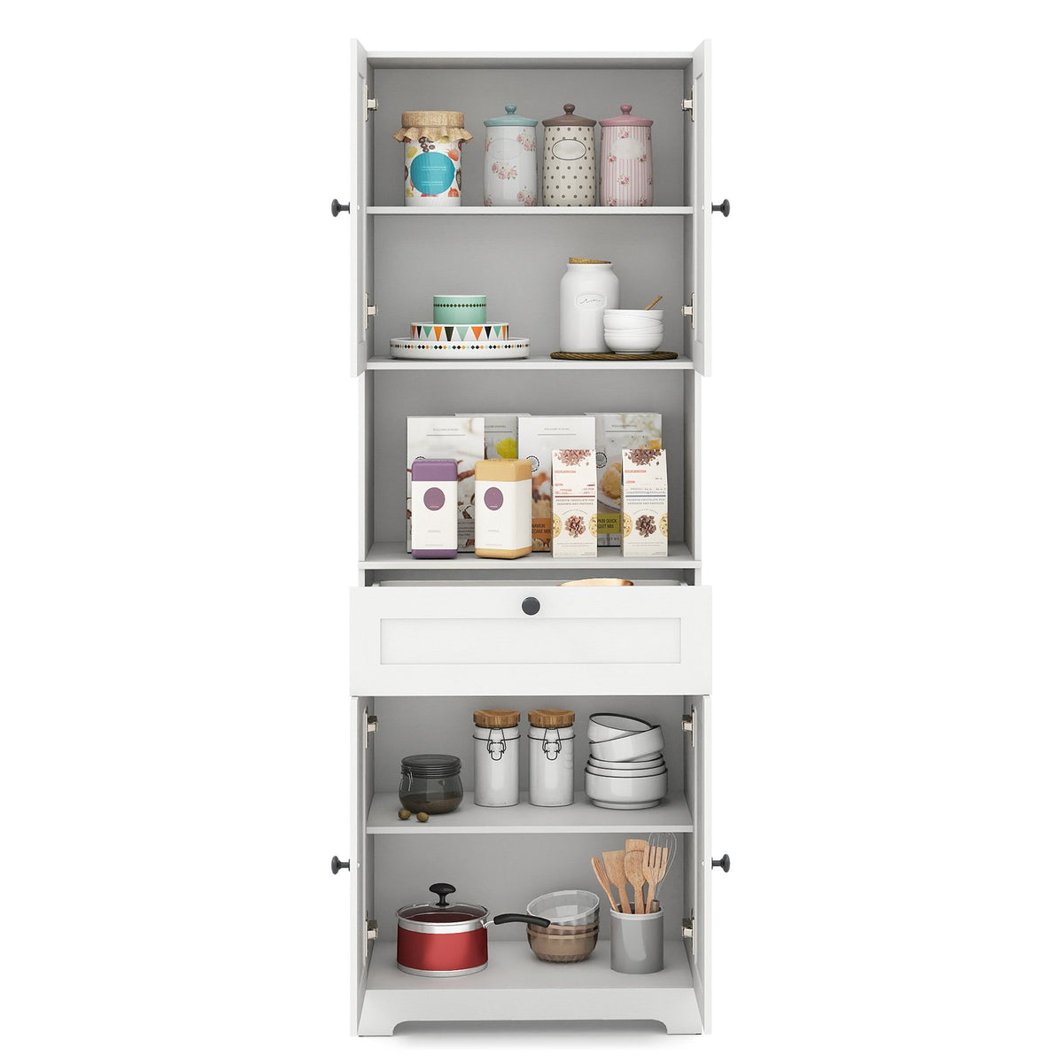 67.5 Inch Tall Modern Freestanding Floor Storage Cabinet with 4 Doors and 1 Drawer-White view 4