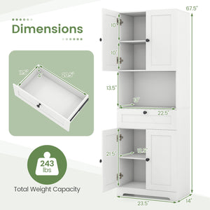 67.5 Inch Tall Modern Freestanding Floor Storage Cabinet with 4 Doors and 1 Drawer-White view 5