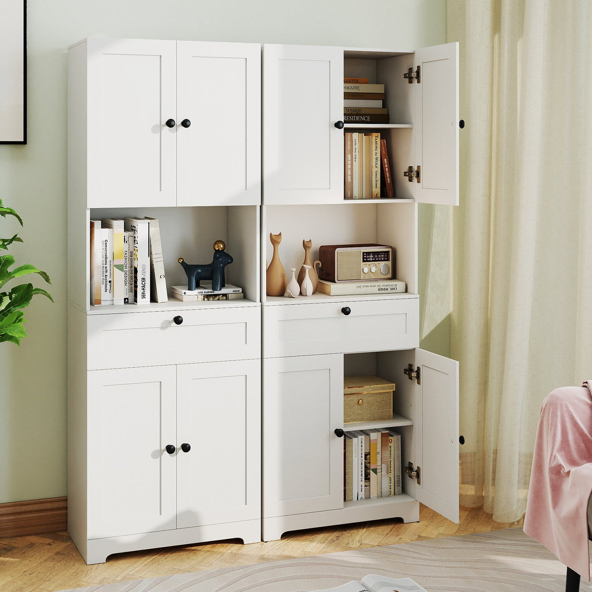 67.5 Inch Tall Modern Freestanding Floor Storage Cabinet with 4 Doors and 1 Drawer-White view 6