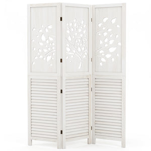 67 inches Folding Room Divider 3 Panels with Tree Cutout & Louver Design for Room-White view 4
