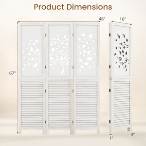 67 inches Folding Room Divider 3 Panels with Tree Cutout & Louver Design for Room-White view 5