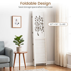 67 inches Folding Room Divider 3 Panels with Tree Cutout & Louver Design for Room-White view 7