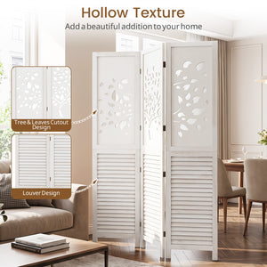 67 inches Folding Room Divider 3 Panels with Tree Cutout & Louver Design for Room-White view 9