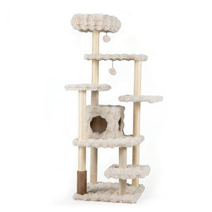 67 Inch Multi-level Cat Tree with Large Cat Condo and Padded Perch-Beige