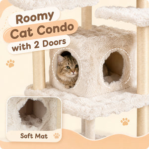 67 Inch Multi-level Cat Tree with Large Cat Condo and Padded Perch-Beige view 8