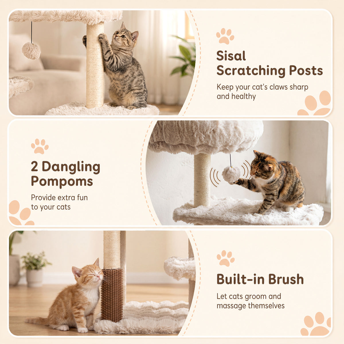 67 Inch Multi-level Cat Tree with Large Cat Condo and Padded Perch-Beige view 9