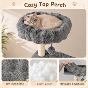 67 Inch Multi-level Cat Tree with Large Cat Condo and Padded Perch-Gray view 7