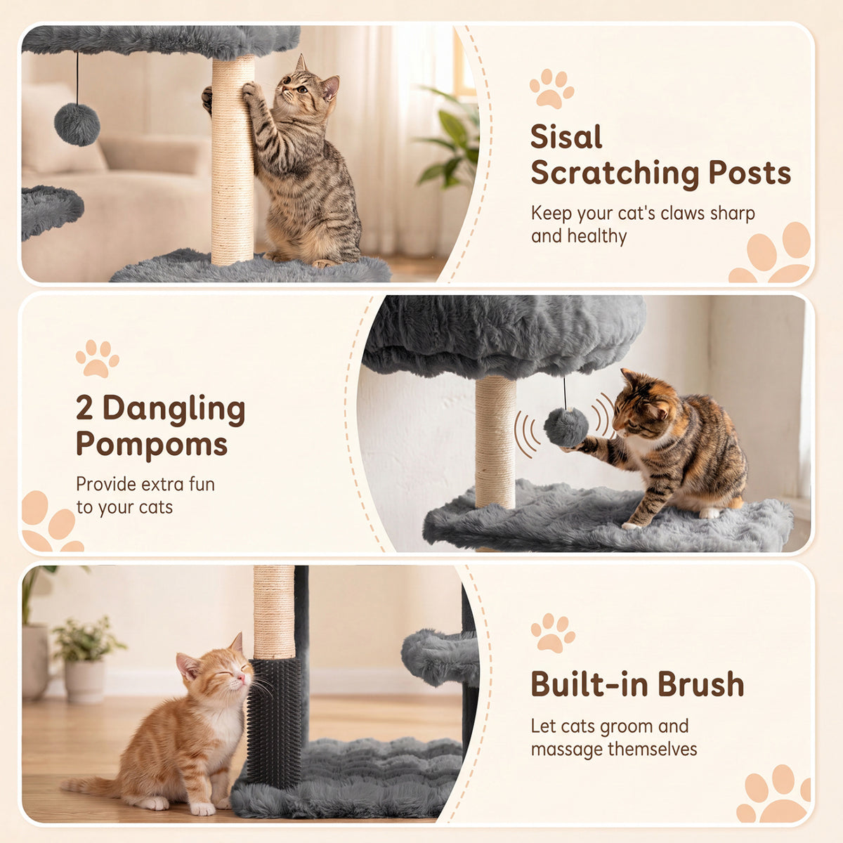 67 Inch Multi-level Cat Tree with Large Cat Condo and Padded Perch-Gray view 9