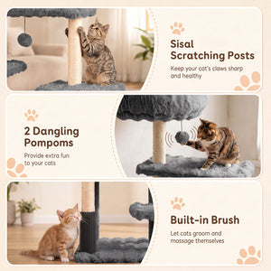 67 Inch Multi-level Cat Tree with Large Cat Condo and Padded Perch-Gray view 9