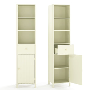 67 Inch Tall Bathroom Cabinet, Narrow Floor Cabinet with Fluted Door-Beige