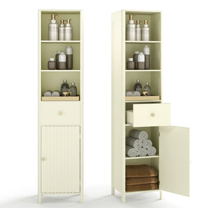 67 Inch Tall Bathroom Cabinet, Narrow Floor Cabinet with Fluted Door-Beige view 4