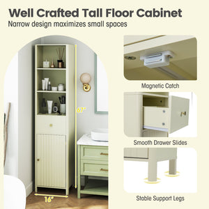 67 Inch Tall Bathroom Cabinet, Narrow Floor Cabinet with Fluted Door-Beige view 6