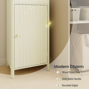67 Inch Tall Bathroom Cabinet, Narrow Floor Cabinet with Fluted Door-Beige view 9