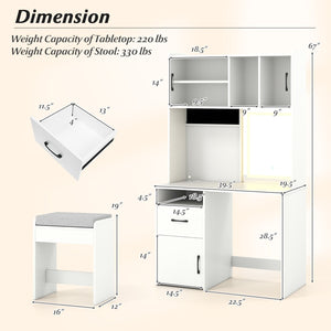 67 Inches Tall Vanity Set with Mirror Makeup Dressing Table with Charging Station-White view 4