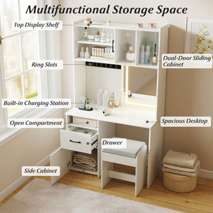 67 Inches Tall Vanity Set with Mirror Makeup Dressing Table with Charging Station-White view 8