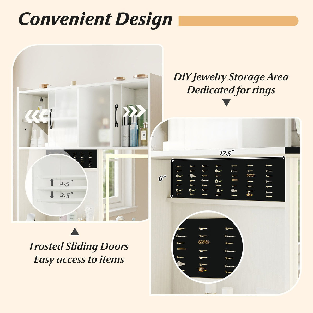 67 Inches Tall Vanity Set with Mirror Makeup Dressing Table with Charging Station-White view 9