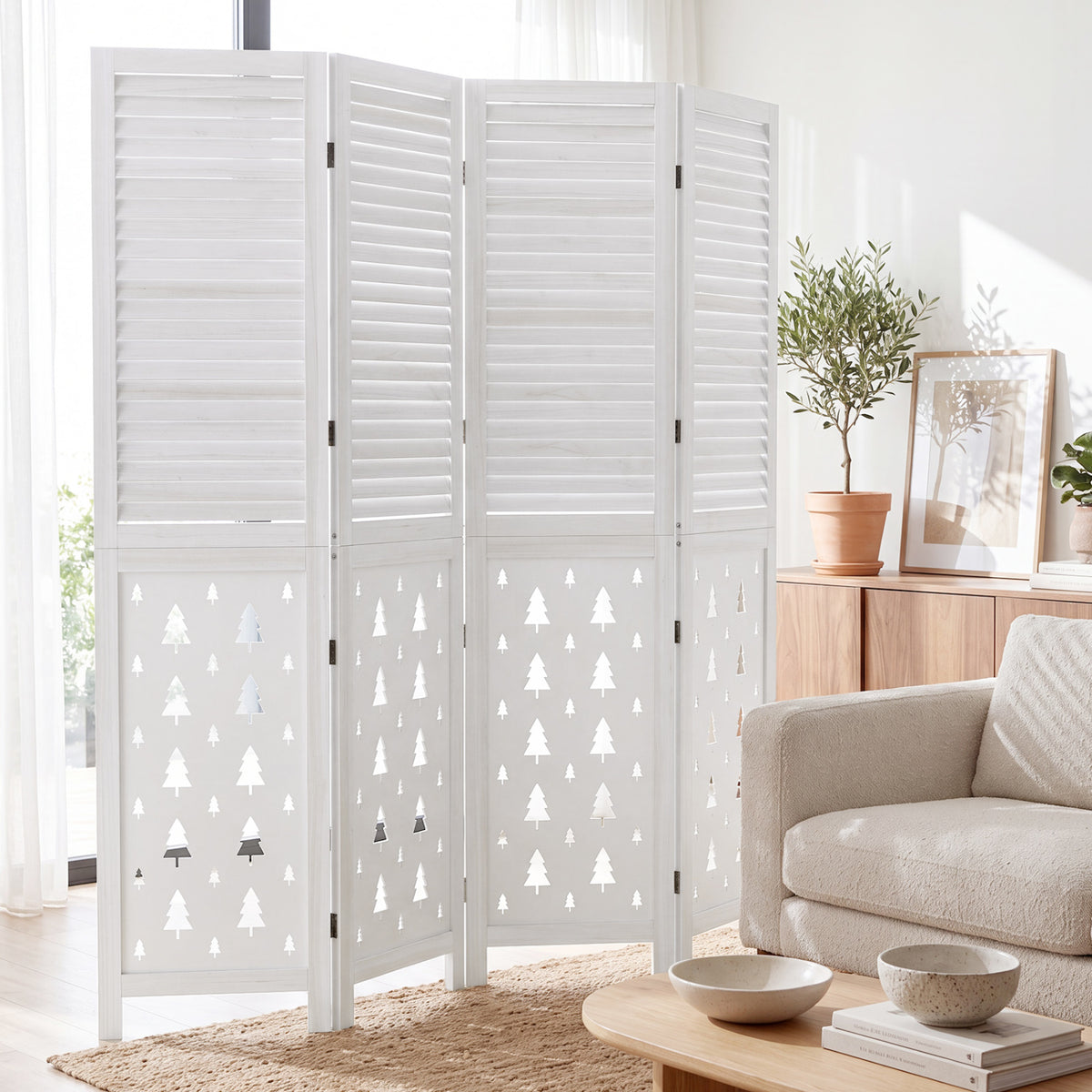 67 inches Tall Wood Room Divider Indoor Wooden Partition for Room Separation-4 Panels view 2