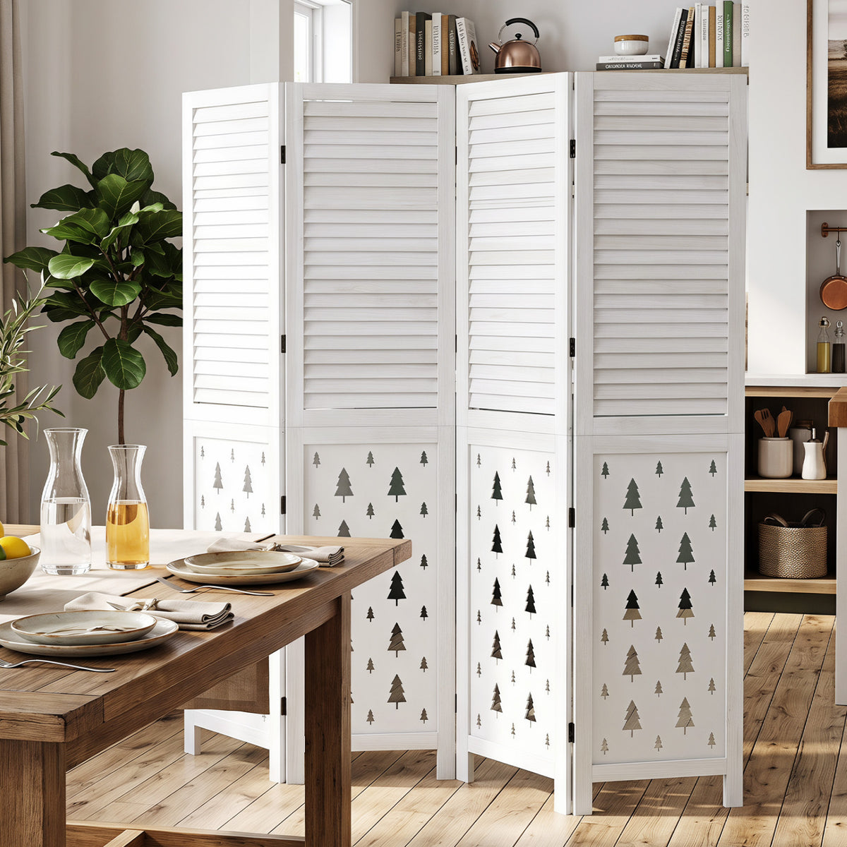 67 inches Tall Wood Room Divider Indoor Wooden Partition for Room Separation-4 Panels view 3