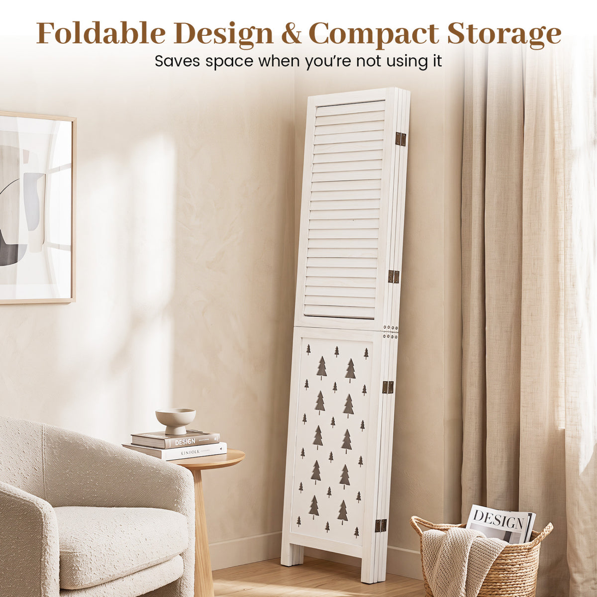 67 inches Tall Wood Room Divider Indoor Wooden Partition for Room Separation-4 Panels view 7
