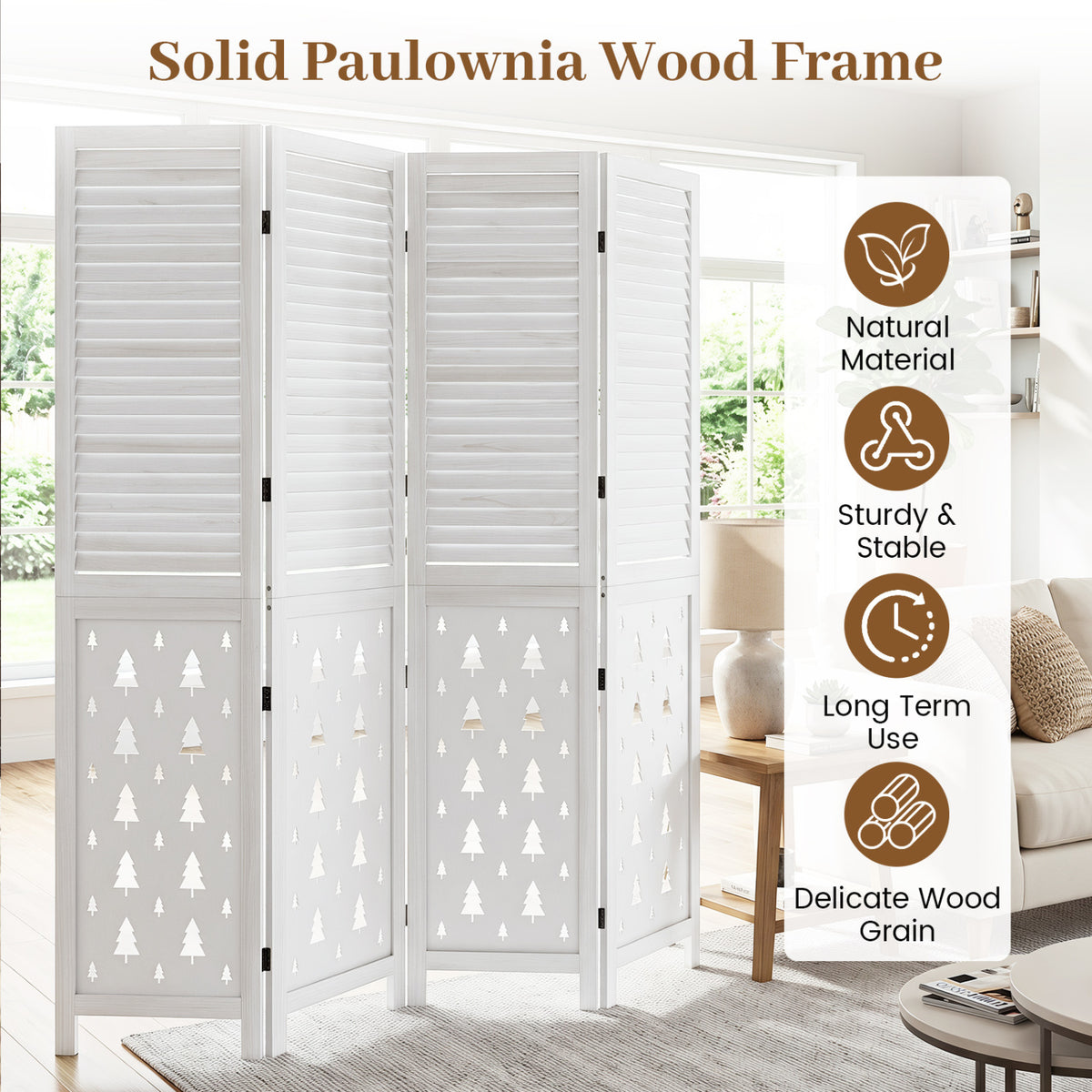 67 inches Tall Wood Room Divider Indoor Wooden Partition for Room Separation-4 Panels view 8